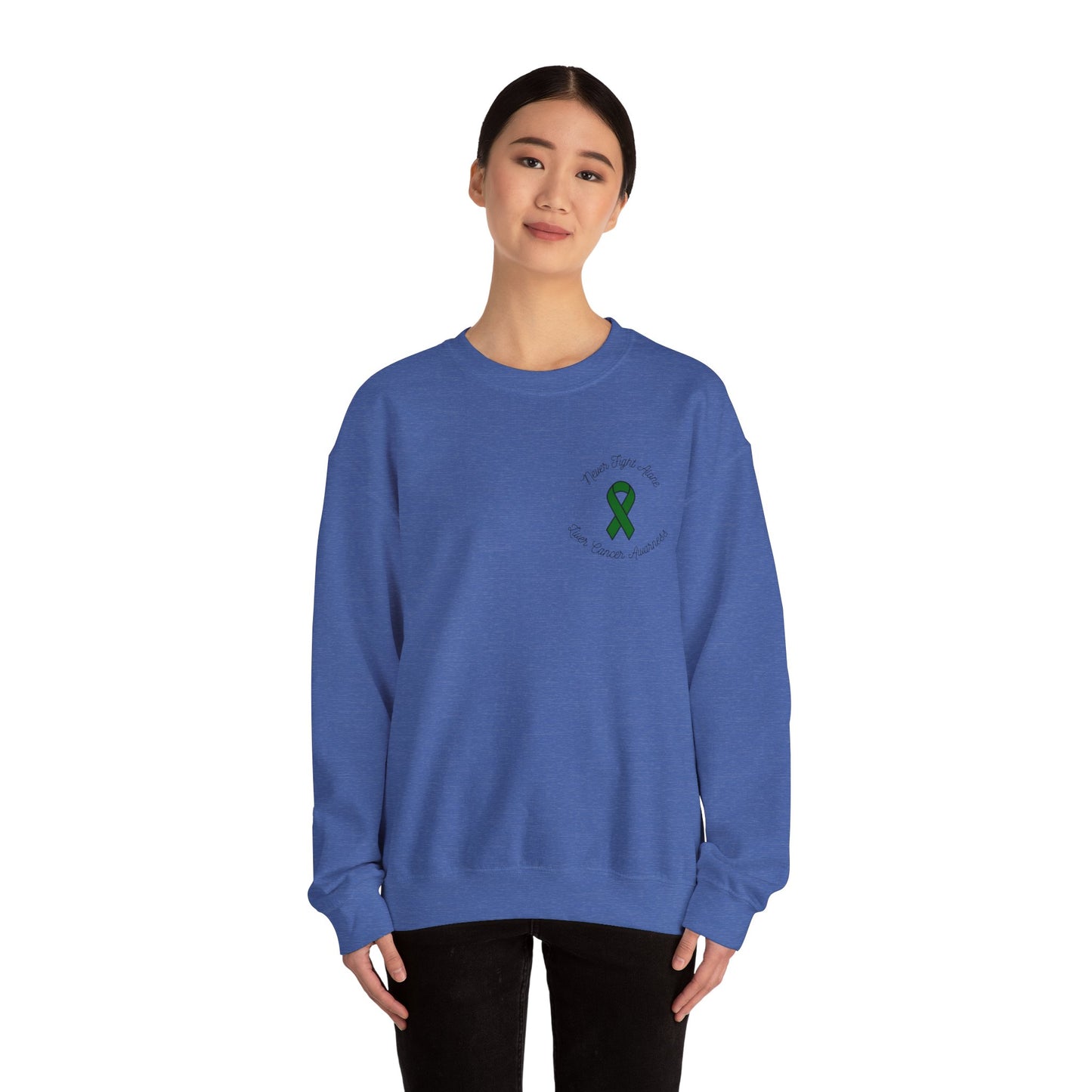 Never Adventure Alone Sweatshirt - Unisex Heavy Blend™ with Hope Ribbon Design